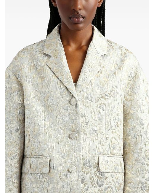 Erdem White Single-breasted Cropped Cloqué Jacket