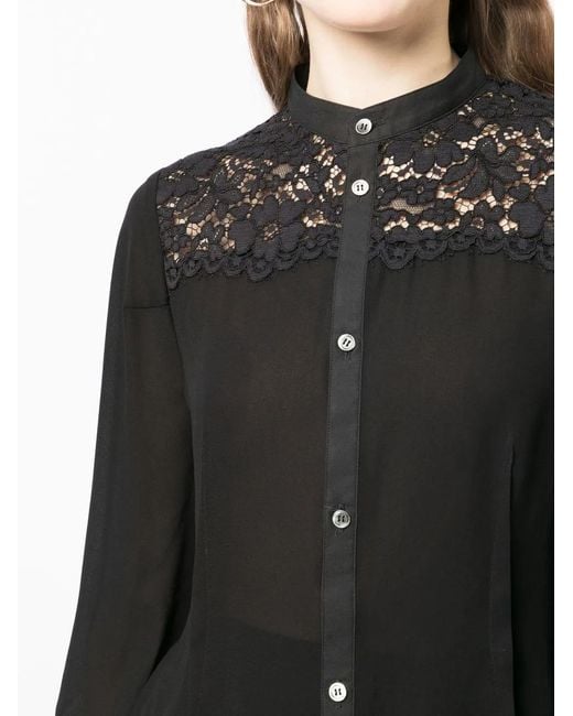Undercover Black Lace-Trim Long-Sleeve Blouse