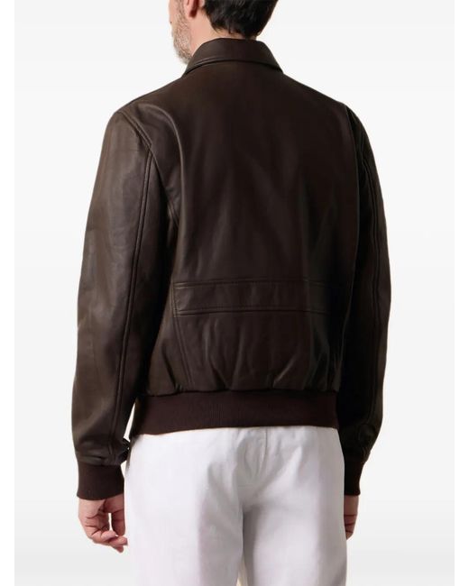Brooks Brothers Brown Pointed-Collar Leather Jacket for men
