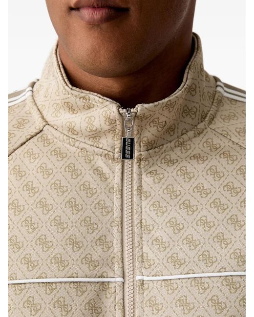 Guess Natural Monogram-Print Zip-Up Sweater for men
