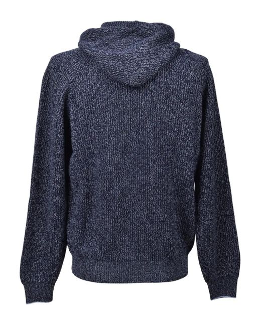 Brunello Cucinelli Blue Speckled Knit Hoodie for men
