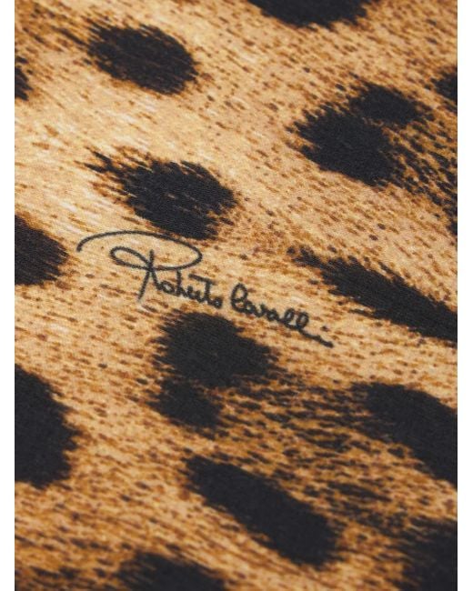 Roberto Cavalli Natural Jaguar-Print Silk Scarf