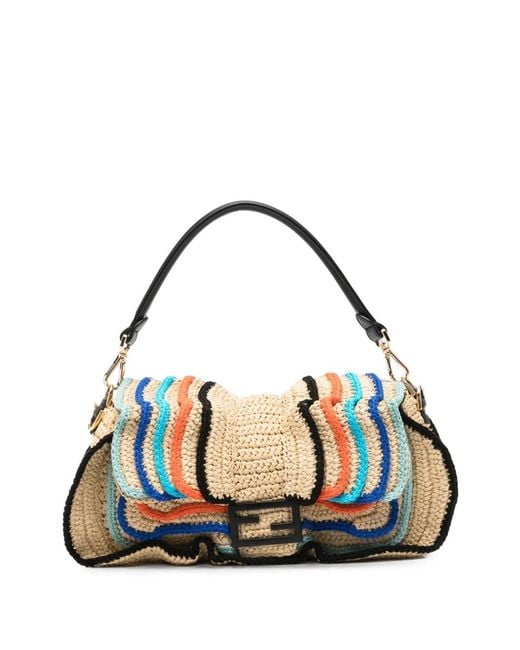 Fendi Blue Baguette Logo-Detail Shoulder Bag