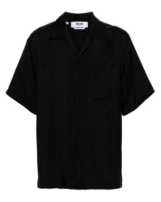 MSGM Black Camp-collar Satin Shirt for men