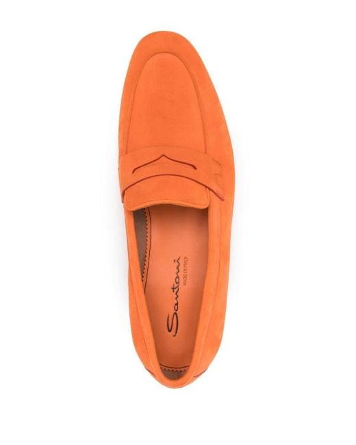 Santoni Orange Penny-slot Suede Loafers for men