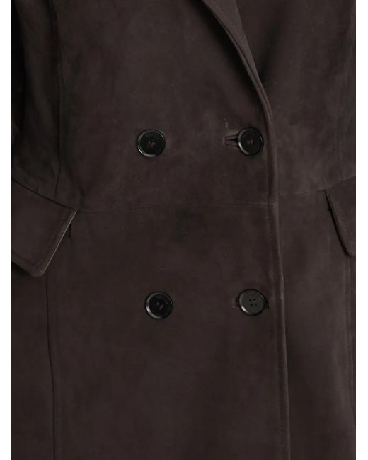 ROTATE BIRGER CHRISTENSEN Black Double-Breasted Suede Coat