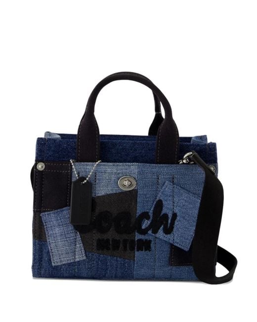 Borsa Tote Denim Con Design Patchwork di COACH in Blue