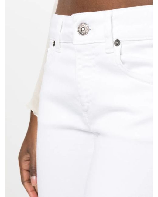 Dondup White Slim-Cut Cropped Jeans