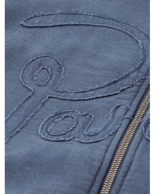 by Parra Blue Embroidered-Logo Washed-Finish Hoodie for men