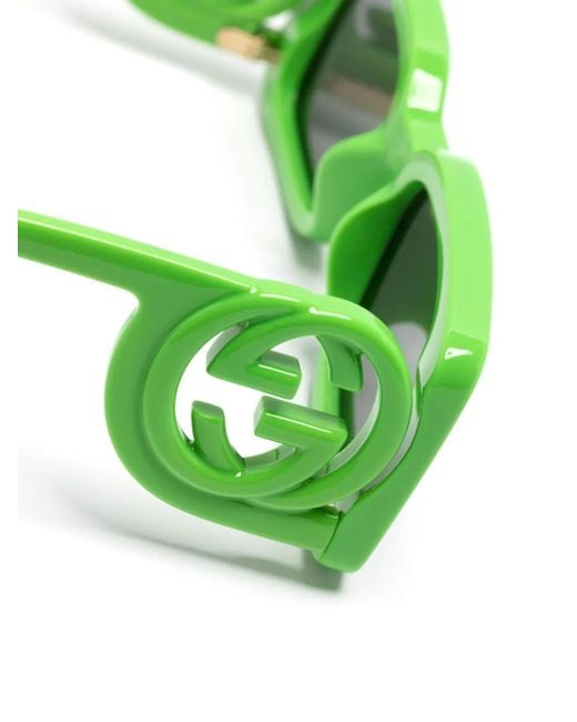 Gucci Green Chaise Lounge Rectangle-Frame Sunglasses