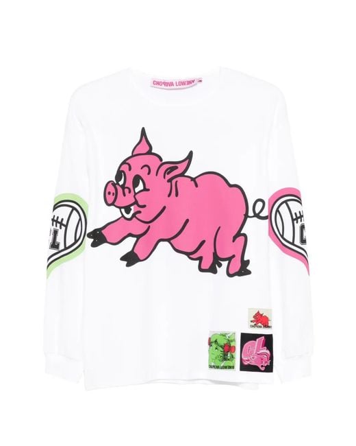Chopova Lowena Pink Hey Piggy Printed T-Shirt