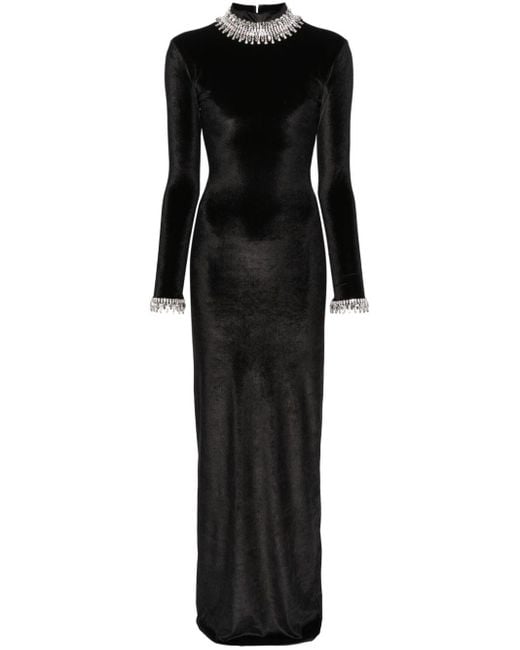 Robe longue en velours à ornements en cristal Atu Body Couture en coloris Black