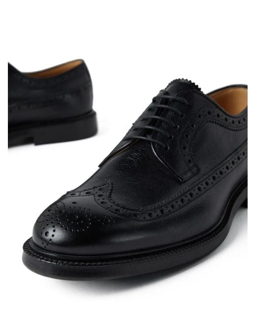 Brunello Cucinelli Black Leather Derby Shoes for men