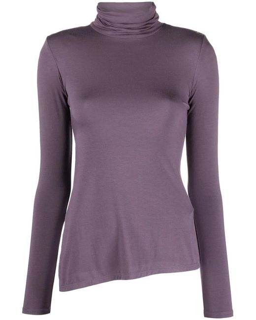 Elisabetta Franchi Purple Roll-Neck Side-Slit Top