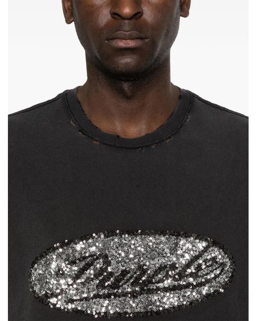 Purple Brand Black Sequin-Embellished Textured Tank Top for men