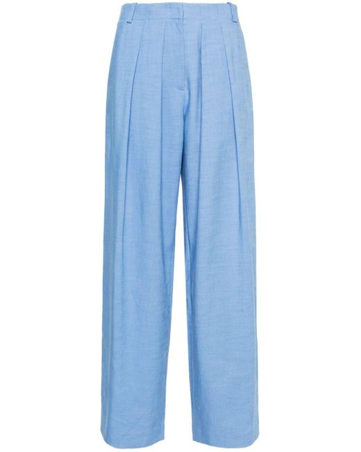 Maje Blue Pleat-detailing Straight-leg Trousers