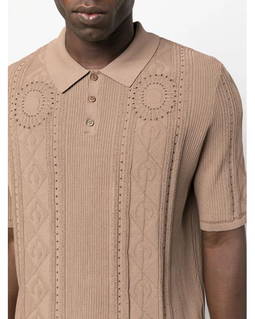 MARINE SERRE Brown Moon Diamant Cable-Knit Polo Top for men