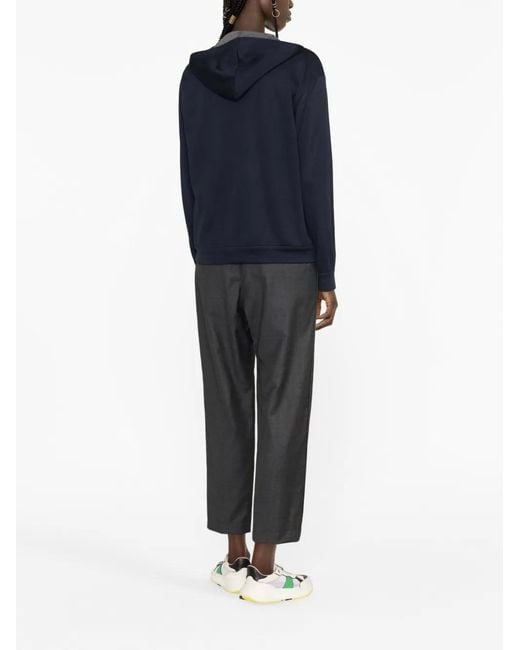Brunello Cucinelli Blue Cotton And Silk Hoodie