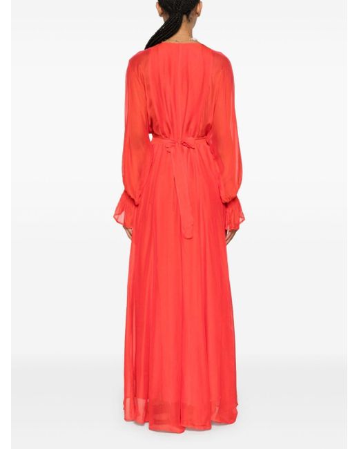 Seventy Red V-neck Belted Maxi Dress