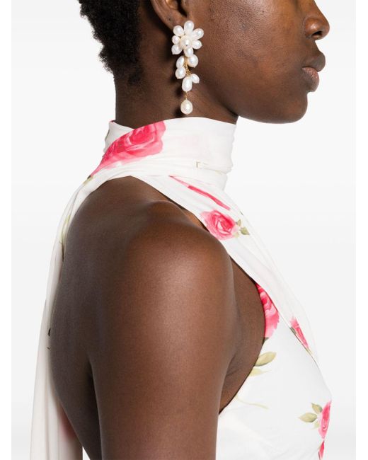 Magda Butrym White Floral-print Wrap-neck Top