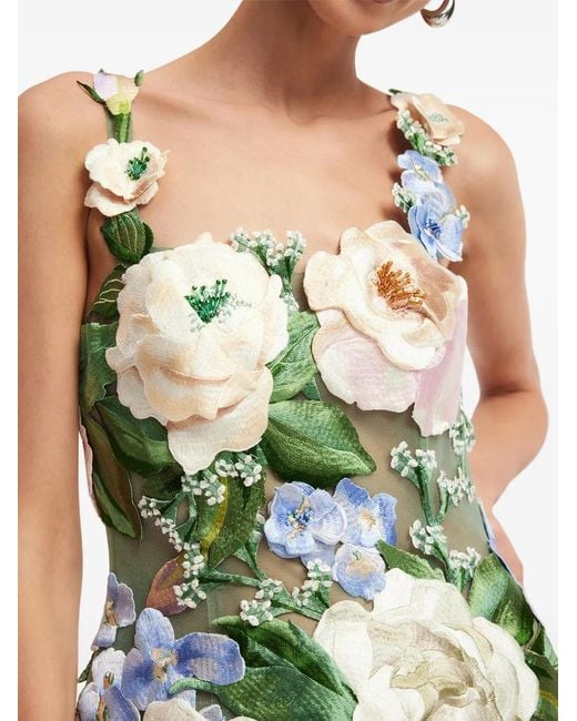 LEO LIN Green Beatrice Floral-Embroidered Dress