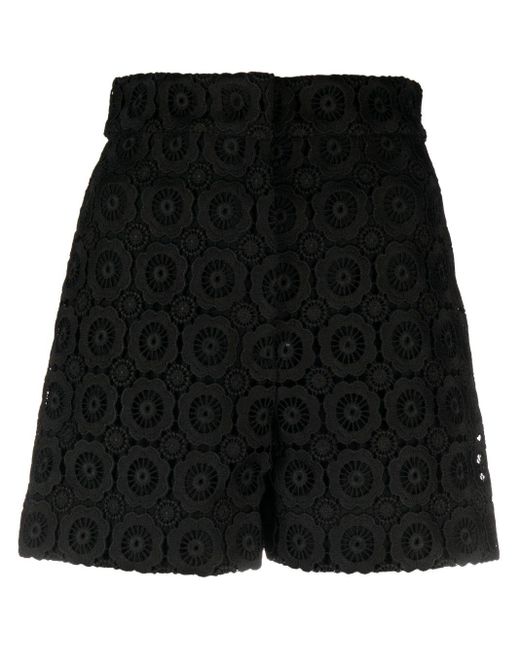 Moschino Black Floral-appliqué High-waist Mini Shorts