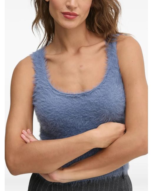 Sisley Blue Fuzzy-Knit Scoop-Neck Top