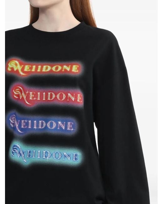 we11done Black Logo-Print Long-Sleeve Top