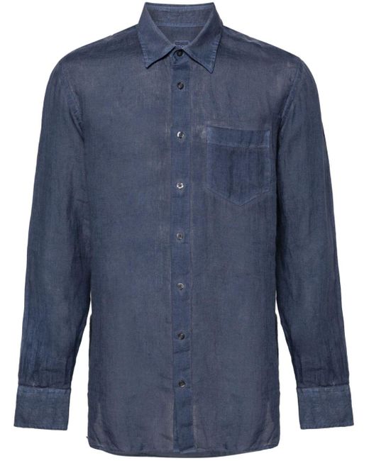 120% Lino Blue Longsleeve Linen Shirt for men