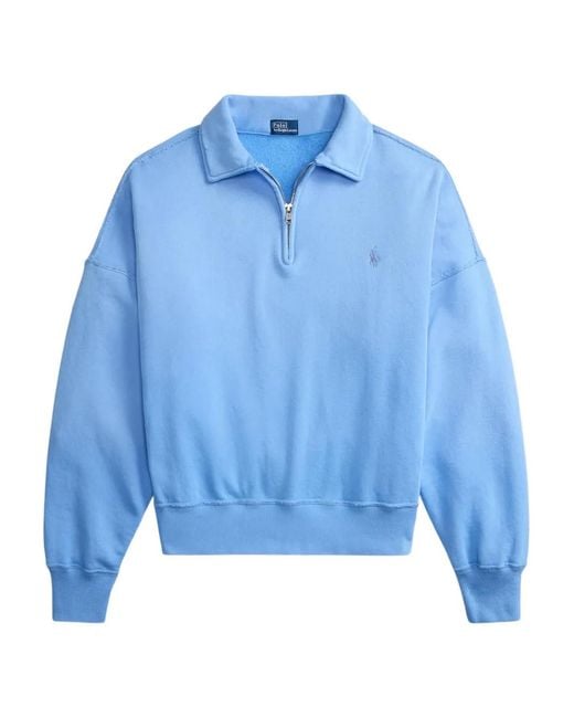 Polo Ralph Lauren Blue Zip-Up Logo-Embroidered Sweatshirt
