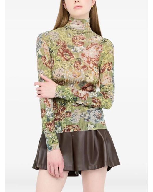 Liu Jo Green Gerippter Pullover mit Blumen-Print
