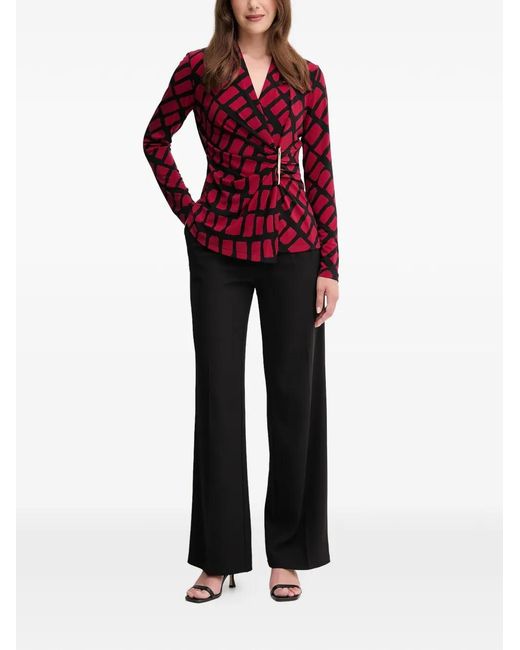 Joseph Ribkoff Red Geometric-Pattern Blouse