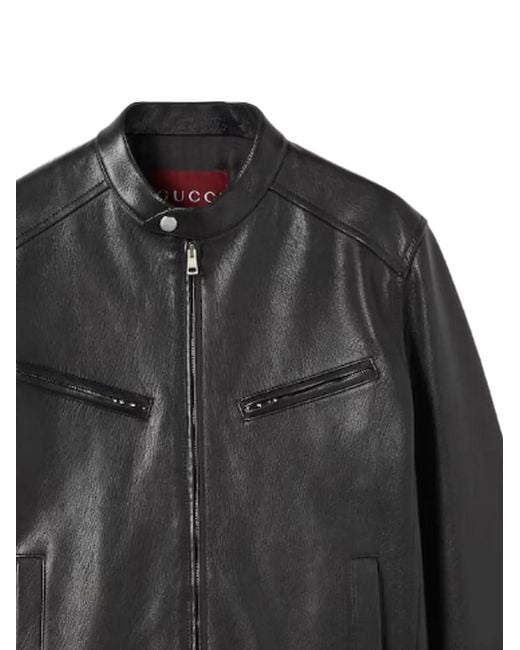 Gucci Black Zip-Up Goat Leather Jacket for men