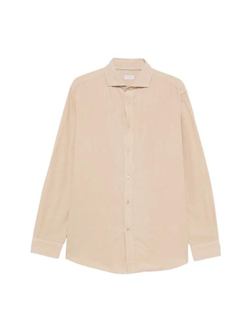 Brunello Cucinelli Natural Corduroy Long-Sleeve Shirt for men