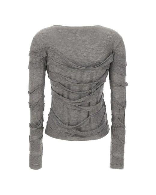 7 For All Mankind Gray Ruffle-Trimmed Frayed T-Shirt