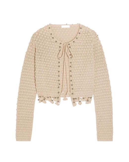Rabanne Natural Bead-Embellished Crochet Cardigan