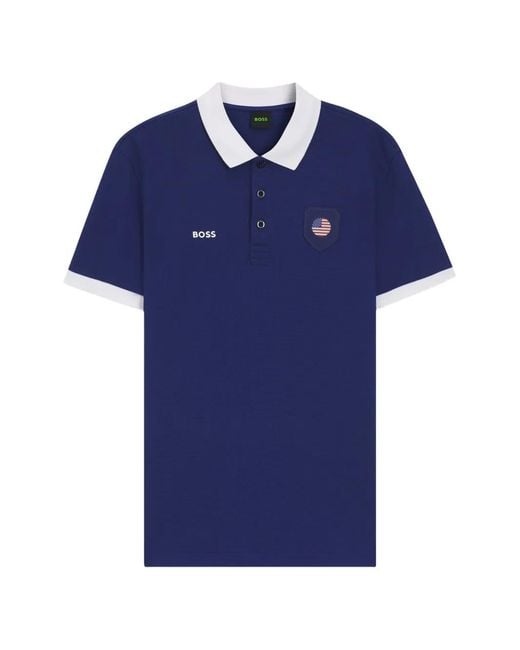 Boss Blue Paddy Polo Shirt With Country Flag for men