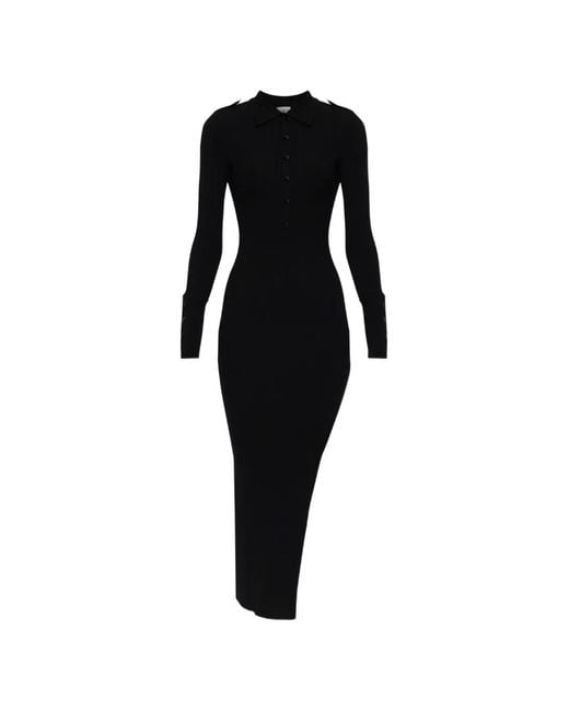 Courreges Black Ribbed-Knit Button-Up Dress