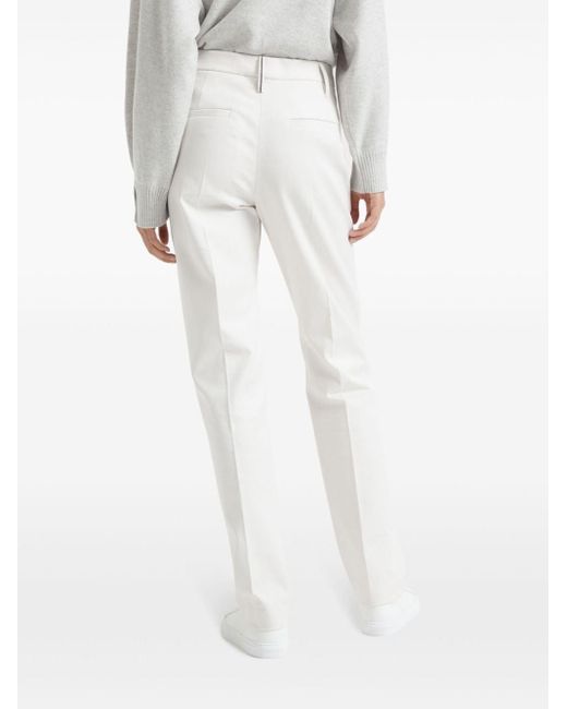 Brunello Cucinelli White Monili-embellished Trousers