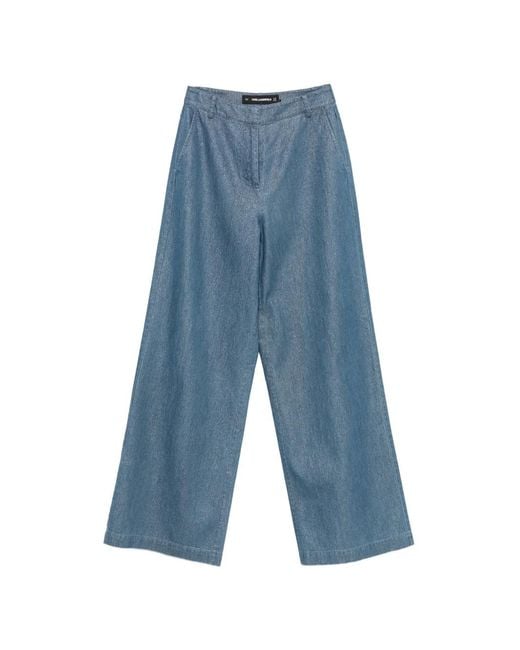 Karl Lagerfeld Blue Shiny-Finish Wide-Leg Jeans