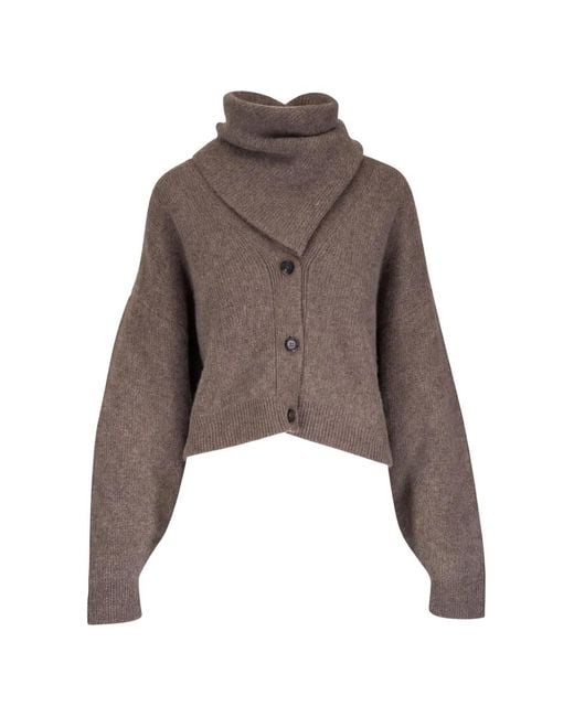 LeKasha Brown Derios Button-Up Rib-Knit Cardigan
