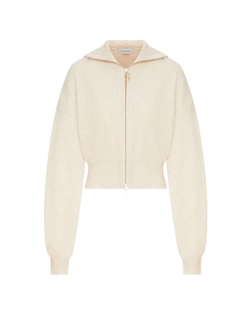 Sportmax White Ribbed-Knit Zip-Up Hoodie