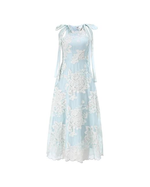 DREAM CATCHER Blue Sofia Floral-Embroidered Tie-Shoulder Midi Dress