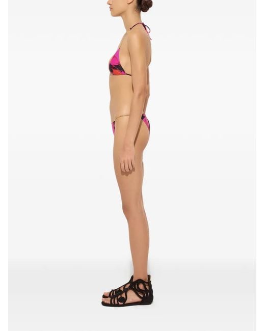Emilio Pucci Pink Orchidee-Print Triangle Bikini Top