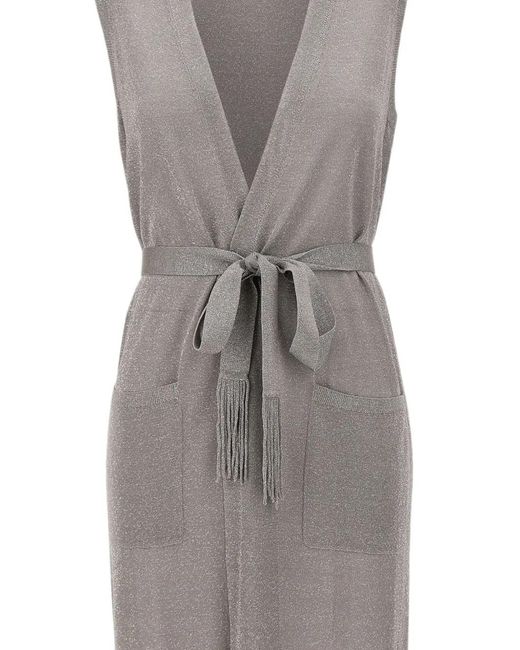 Kangra Gray Lurex-Knit Belted Cardi-Coat