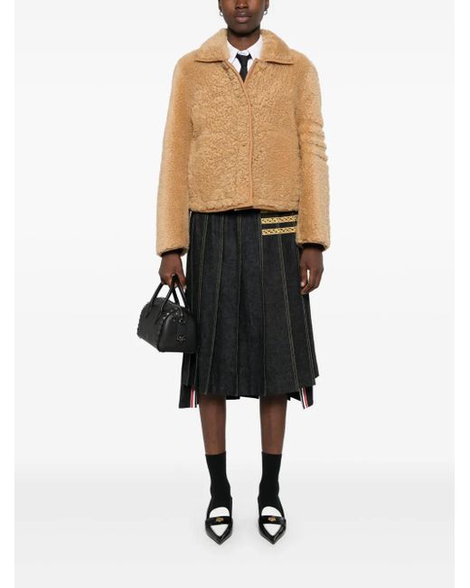 Thom Browne Brown Button-Up Shearling Jacket