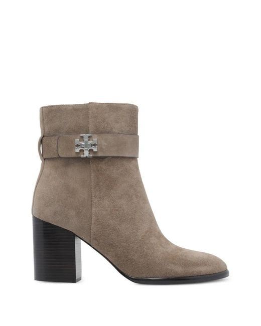 Tory Burch Brown Turnlock Suede Ankle Boots