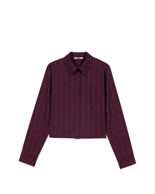 Maje Purple Cropped Rhinestone Cotton Shirt