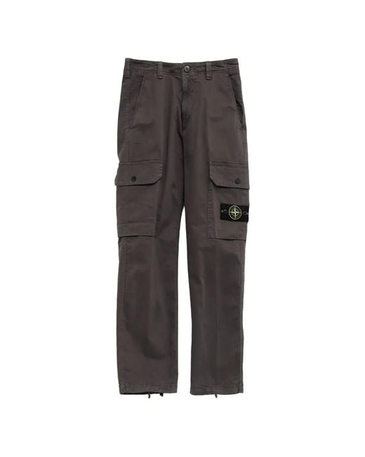 Stone Island Gray Logo-Patch Cargo Pants for men