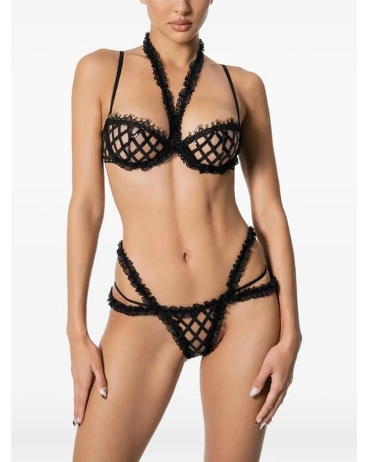 GOD SAVES QUEENS Black Valentina Balconette Sequin-Embellished Ruffled Bra